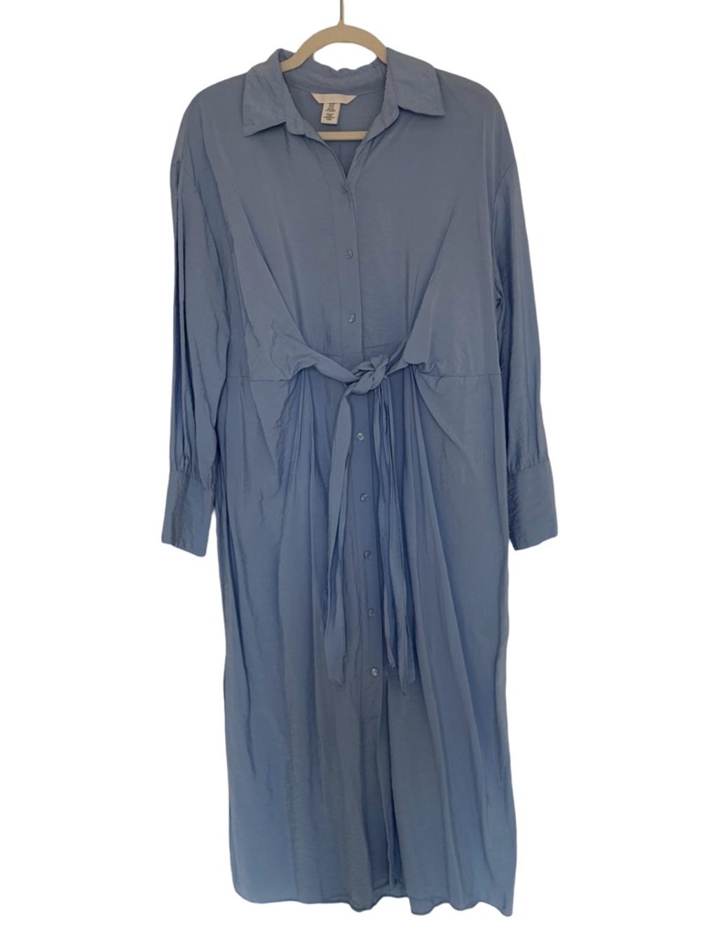 H&M Light Blue Tie Front Shirt Dress Maxi XS - Picture 2 of 7